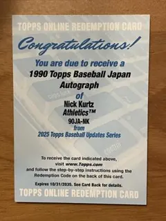 1990 Topps Japan Autograph of Nick Kurtz