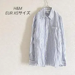 H&M ストライプ長袖シャツ EUR XS リネン 100% 洗える