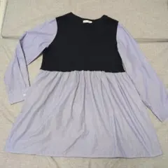 ネイビーとストライプの長袖チュニック