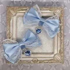 R2-3 ヘアクリップ　リボン　量産型　ロリィタ　推し色　オタク　水色