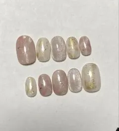 ピンクゴールド×マグネットネイルチップ　ショートオーバル　03247