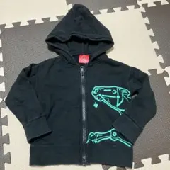 OJICO キッズ ジップアップパーカー 黒 競馬柄 ４Ａ(90〜100㎝)