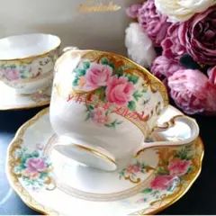 オールドノリタケ 金盛ガーランド薔薇絵図 カップ&ソーサートリオ