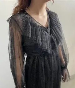 美品　AMERI GLITTER FRILL COLLAR DRESS