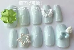 ウィッシュコア ネイルチップ 平成女児 水色 クローバー 天使