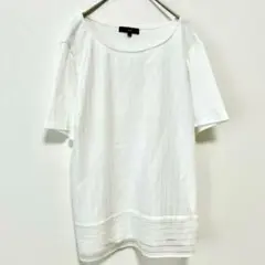 【美品】【la.f… ラエフ】シアー ストライプ 半袖カットソー 白 【N23】のサムネイル