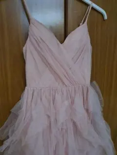 ピンク フリル ロングドレス