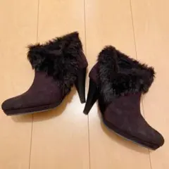 スエードファーショートブーツ　スエードショートブーツ　ファーショートブーツ
