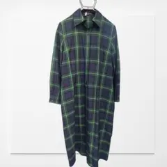 緑チェック 定番デザイン ロングシャツワンピース　S　Мサイズ　美品