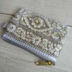 【夏限定販売】インド刺繍リボンのミニポーチ　9cmファスナー