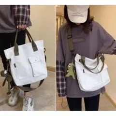 ⭐︎即購入ok⭐︎ 大容量 キャンバスバッグ ショルダーバッグ トートバッグ　白