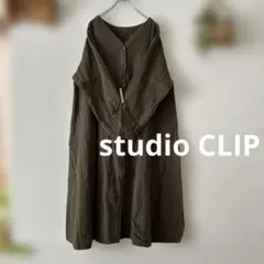 studio CLIP ダブルフロントＶネックフレアワンピース カーキ