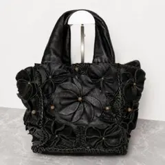 美品☆Sac Paris 本革 立体 花モチーフ ハンドバッグ 黒 華やか - メルカリ
