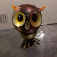 フクロウ型金属置物 約10cm