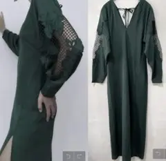 ZARA カットワーク刺繍　マキシドレス　ワンピース　パネルスリーブ