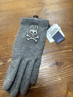Psycho Bunny新品未使用タグ付きウサギとドクロ刺繍 グレー手袋