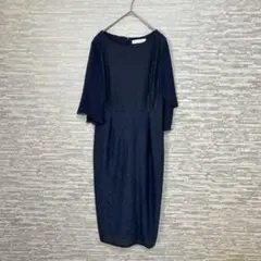 レースレディース ✨七分袖ネイビーレースワンピースドレス