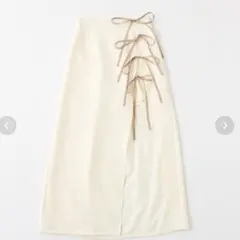NICE CLAUP リボン レイヤーロングスカート ホワイト/アイボリー