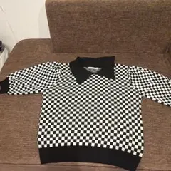 チェック柄 半袖ニット ポロカラー