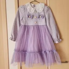 紫色 チェック柄 ワンピース 140