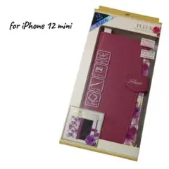 iPhone 12 mini 手帳型ケース マゼンタ 花柄 フラワー 折りたたみのサムネイル