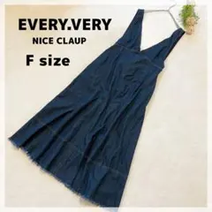 【エブリベリーナイスクラップ】デニムジャンパースカート F ブルー 裾フリンジ