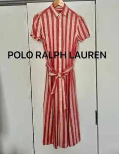 ポロラルフローレン　リネン　シャツワンピース　赤ストライプ　POLO RALPH