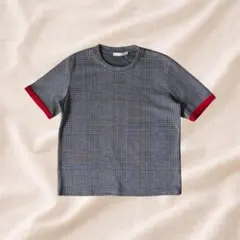 ZARA Trafaluc グレンチェック 半袖ニットトップス 赤ライン