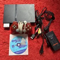 PlayStation 2 本体 + 赤いコントローラー　 モンキーターンv付き