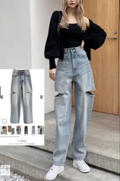 GRL スリットデニムワイドパンツ[cu420]