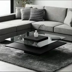 引き取り限定　アルモニア　カレン　モダンガラステーブル 黒 正方形