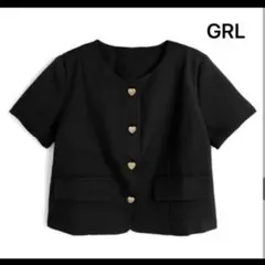 GRL キルティングハートボタンノーカラー半袖ジャケット