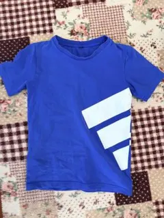 adidas 青 Tシャツ ホワイトストライプ　130