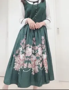 新品タグ付アクシーズファムノスタルジー★薔薇パネル柄ジャンスカワンピースグリーン
