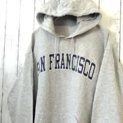 サンフランシスコ プリント カレッジロゴ風 パーカー グレー L位 古着