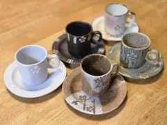 陶器製カップ・ソーサー5個セット