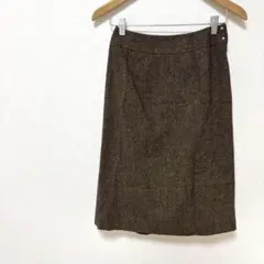 ウエストベルト付き毛100%ひざ丈フレアスカート　Mサイズ　エンジ色系　秋冬