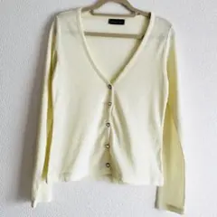 Vネックカーディガン 長袖 薄手 イエロー Mサイズ