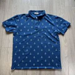【美品】Cashmere Company ネイビー アンカー柄 ポロシャツ