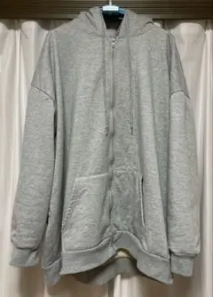 グレー ジップアップ フード付き パーカー 5XL