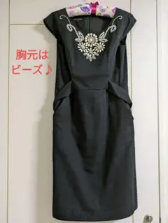 レア★ローラアシュレイ　黒ノースリーブワンピース　胸元ビーズ