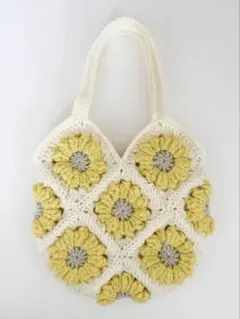 花モチーフ編みグラニースクエアバッグ【ホワイト】【内袋付】