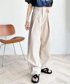 CLASSICAL ELF ハイウエストデニム＆チノ タックワイドパンツ