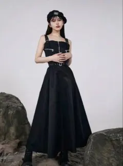 Darich ナイロンジャンパーロングワンピース ブラック