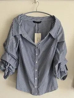 ZARA WOMAN シャツ ブラウス ストライプ ドロップショルダー