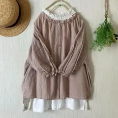 新品★サマンサ モスモス ★sm2★リンクル加工＊前後着フリル襟シャツブラウス