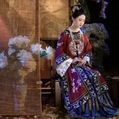 雀翎 刺繍暗紋長衫戰國袍 緑黒茶色漢服4点セット 中華風 新中式