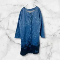 graniph グラニフ 総柄 ロングカーディガン 夜空 星座 カモ 鴨 ブルー