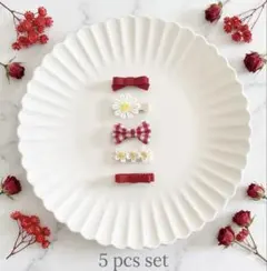 再販【レッド⋈ギンガム・お花】ベビー＆キッズ　ヘアアクセ　ヘアクリップ