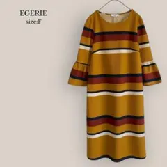 エジェリEGERIE✨美品✨袖フレアワンピース　ボーダー　膝丈　フランス製